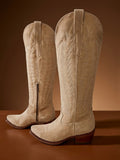 Women’s Sand Suede Embroidered Western Boots - Bluebonnet