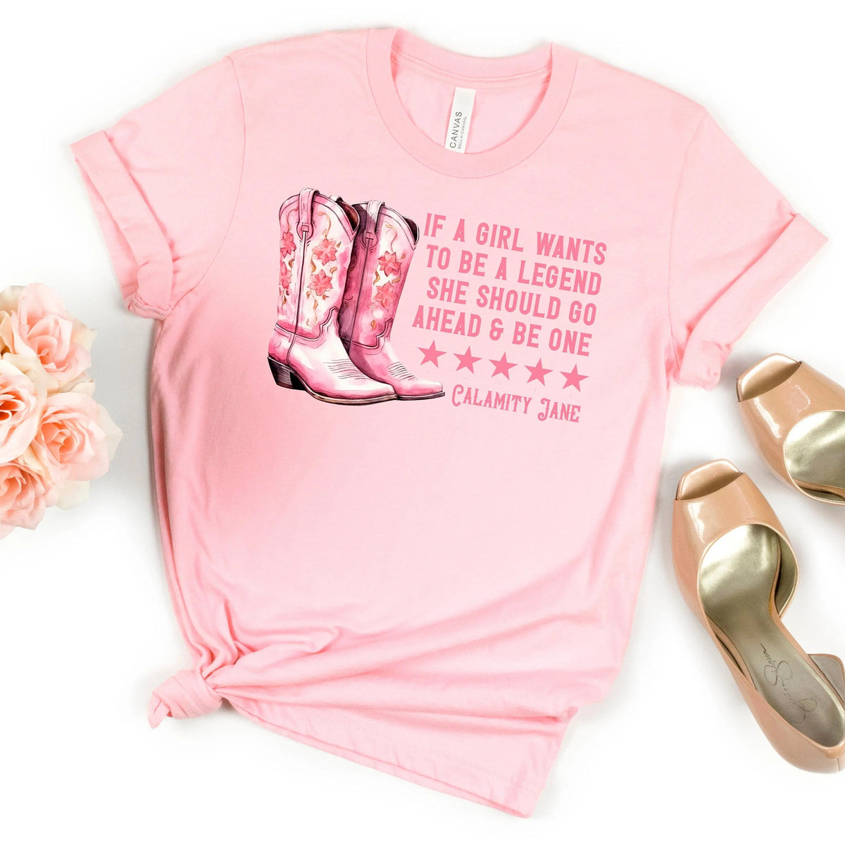 Cowgirl Shirt, Pink Cowgirl Boots, coastal cowgirl, cowgirl shirt for women, western legend girl quote, pink calamity jane shirt